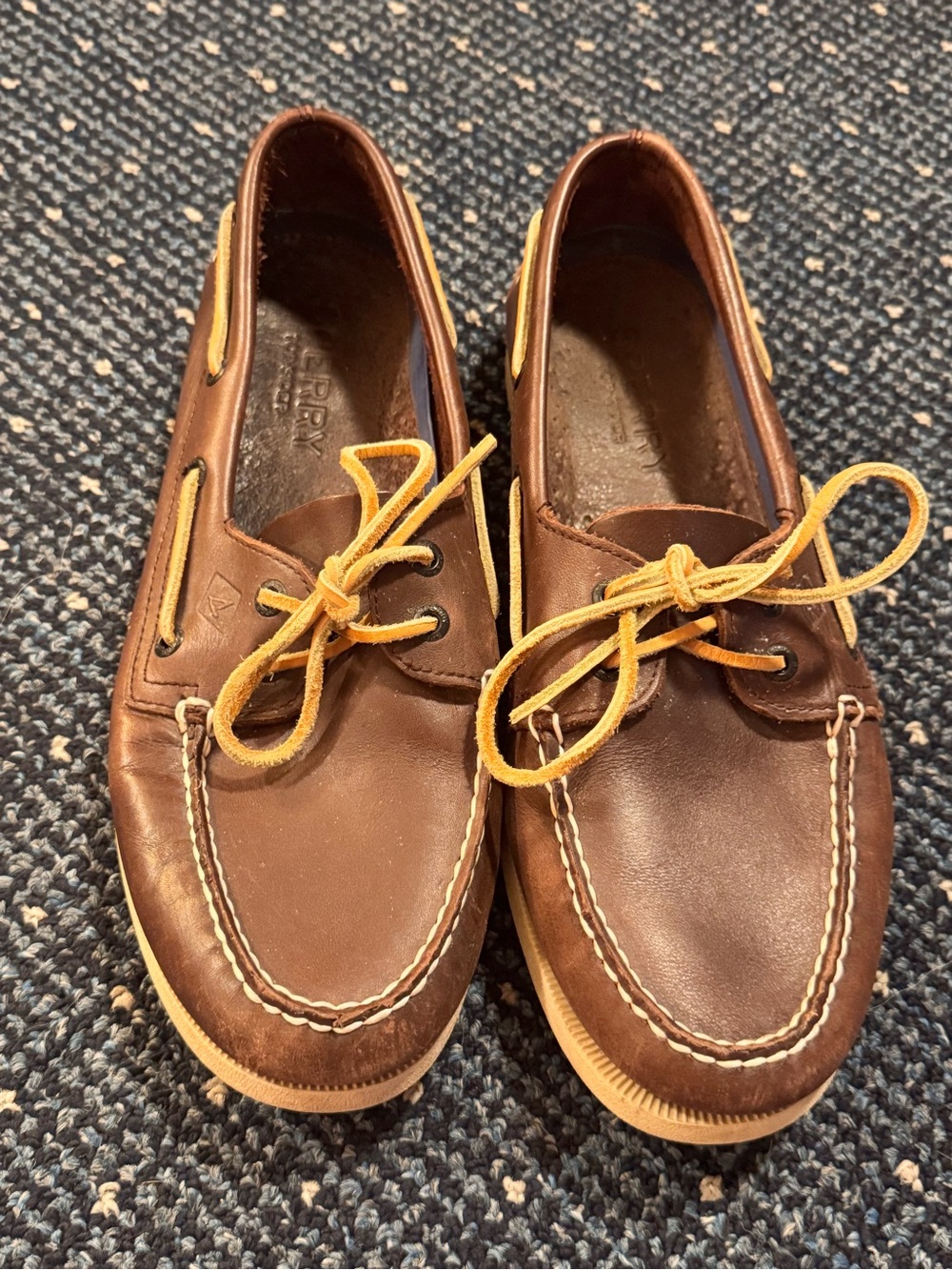 Sperry: Brown Leather Boat Shoes with Tan Laces